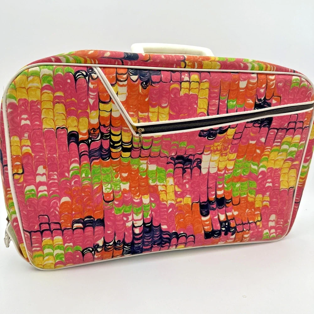 Vintage Colorful Geometric Groovy Suitcase 1960-70s MCM